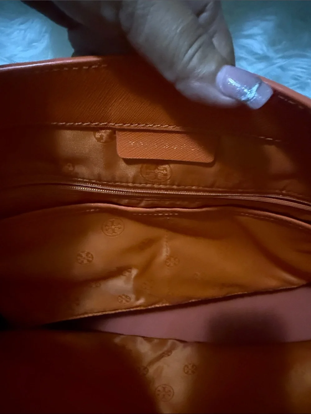 Tory Burch Bright Orange Saffiano Leather Tote